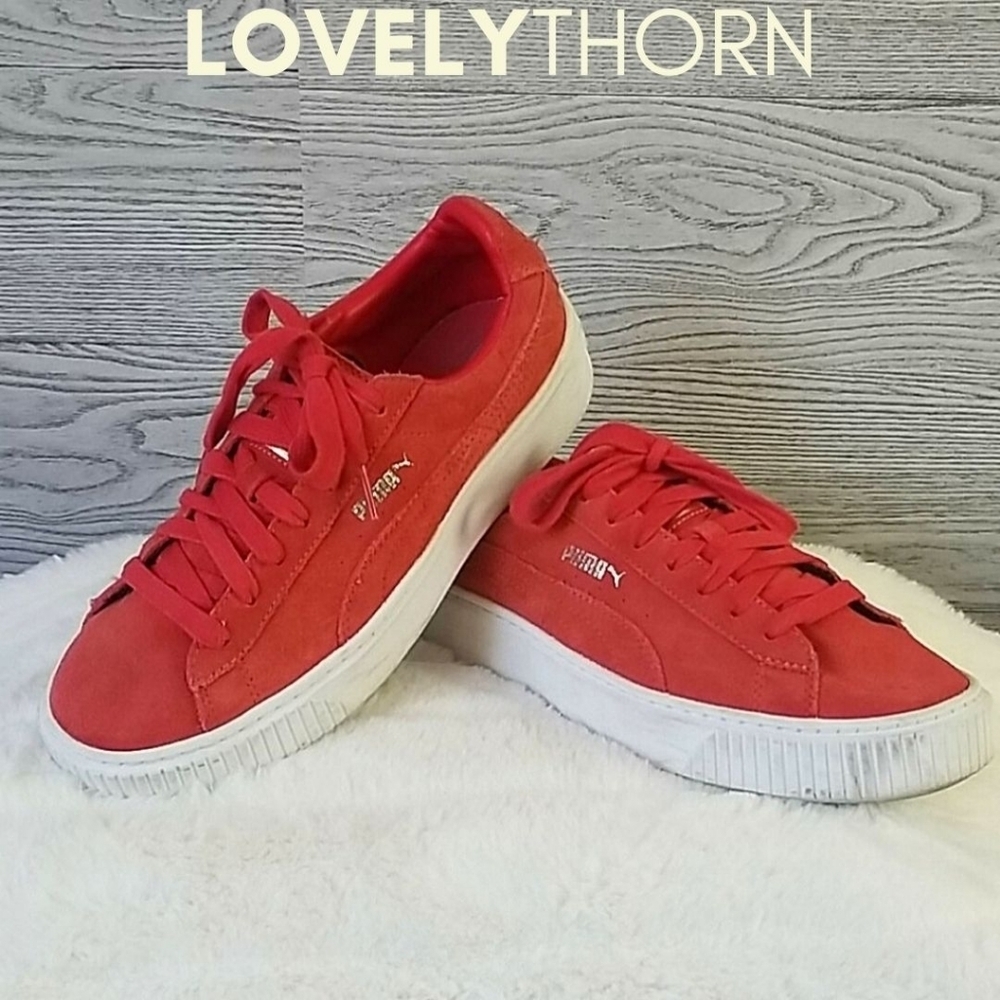 PUMA // ltd ed cherry red suede platform sneakers